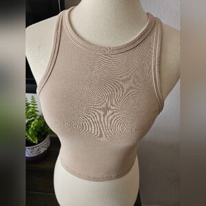 Zara Beige Ribbed Racerback Tank Top